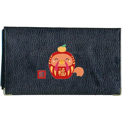 Porte chéquier et carte en cuir noir avec signe astrologique chinois