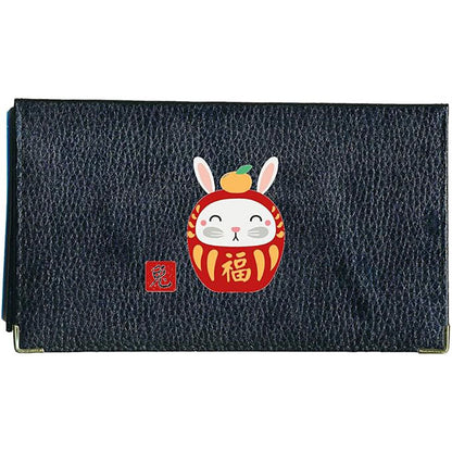 Porte chéquier et carte en cuir noir avec signe astrologique chinois
