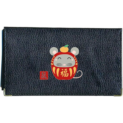 Porte chéquier et carte en cuir noir avec signe astrologique chinois