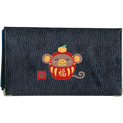 Porte chéquier et carte en cuir noir avec signe astrologique chinois