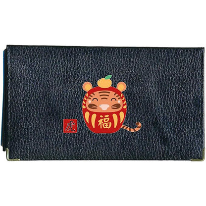Porte chéquier et carte en cuir noir avec signe astrologique chinois