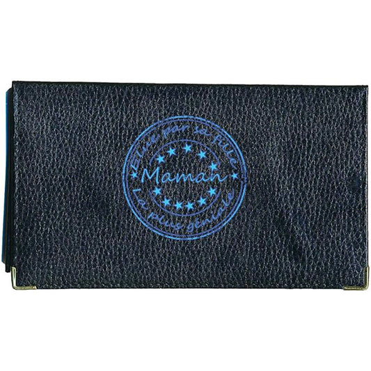 Porte chéquier et carte en cuir noir pour maman personnalisé Elu pas sa fille