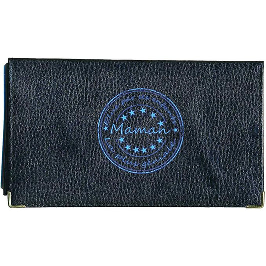 Porte chéquier et carte en cuir noir pour maman personnalisé Elu pas ses enfants