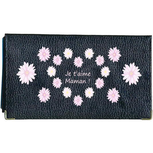 Porte chéquier et carte en cuir noir pour femme personnalisé maman je t'aime
