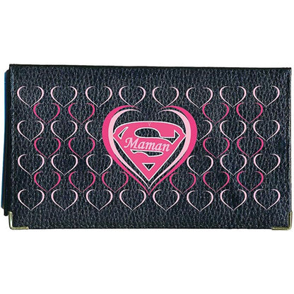 Porte chéquier et carte en cuir noir pour femme personnalisé S Maman