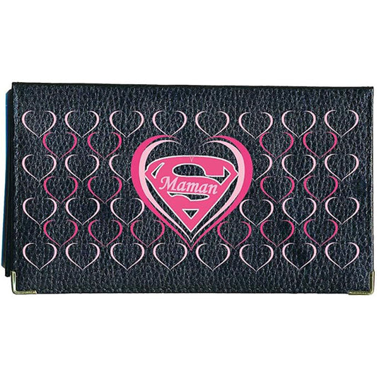 Porte chéquier et carte en cuir noir pour femme personnalisé S Maman