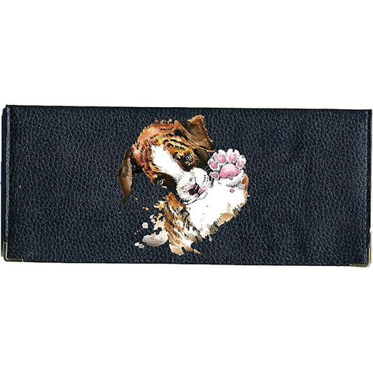Porte Chéquier long en cuir noir personnalisé avec personnalisé avec Chien
