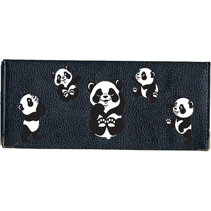 Porte Chéquier long en cuir noir personnalisé avec personnalisé avec panda