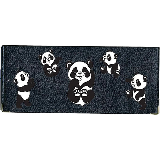 Porte Chéquier long en cuir noir personnalisé avec personnalisé avec panda