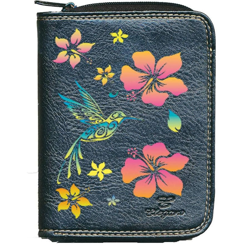 Porte monnaie et carte noir en Simili Cuir pour femme personnalisé Colibri orange
