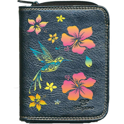 Porte monnaie et carte noir en Simili Cuir pour femme personnalisé Colibri orange