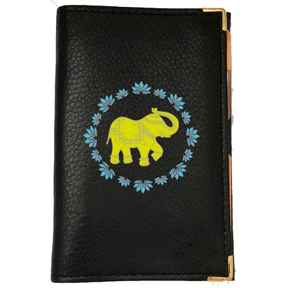 Porte Carte Grise étui de voiture en Cuir noir Personnalisé avec un Elephant