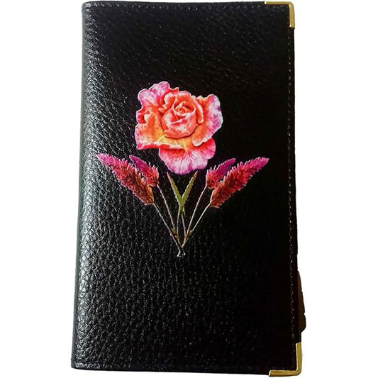 Porte Carte Grise en Cuir noir pour femme motif Rose Blé