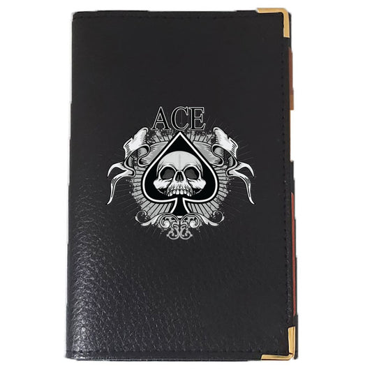 Porte Carte Grise en Cuir noir pour homme personnalisé AS Tête de Mort