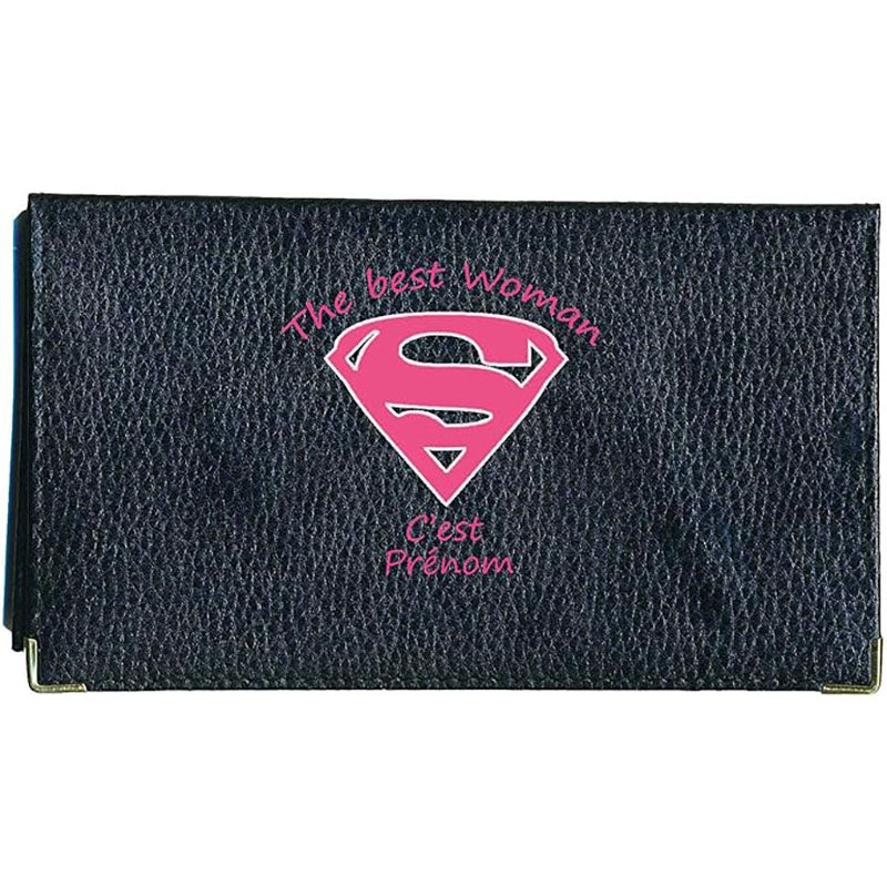 Porte chéquier et carte en cuir noir pour femme personnalisé Best Woman