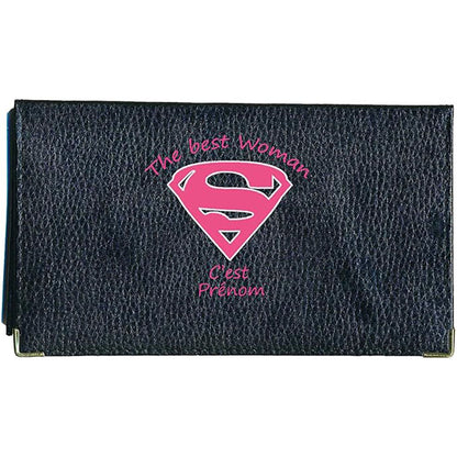 Porte chéquier et carte en cuir noir pour femme personnalisé Best Woman