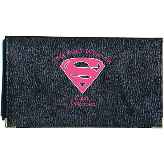 Porte chéquier et carte en cuir noir pour femme personnalisé Best Woman