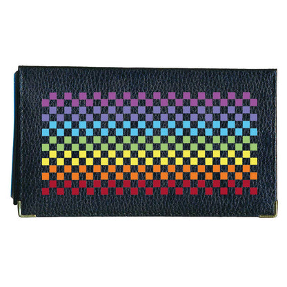 Porte chéquier et carte en cuir noir pour femme personnalisé Carre Rainbow