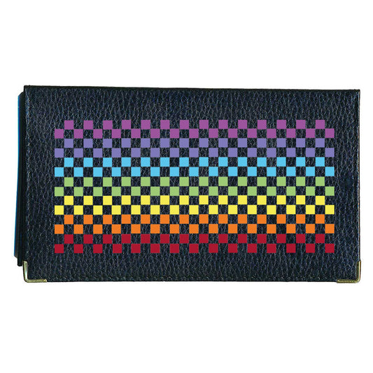 Porte chéquier et carte en cuir noir pour femme personnalisé Carre Rainbow