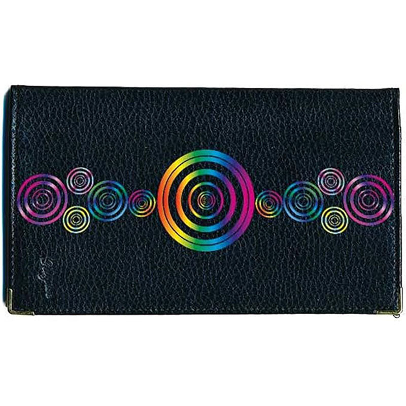 Porte chéquier et carte en cuir noir pour femme personnalisé Cercle