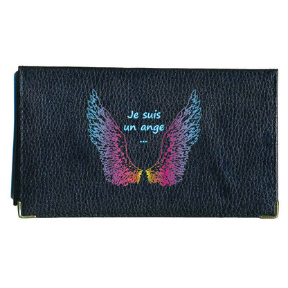 Porte chéquier et carte en cuir noir pour femme personnalisé Je suis un ange