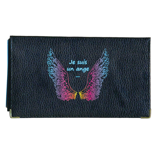 Porte chéquier et carte en cuir noir pour femme personnalisé Je suis un ange