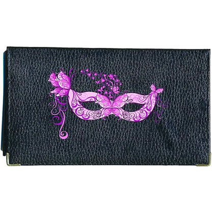 Porte chéquier et carte en cuir noir pour femme personnalisé Masque