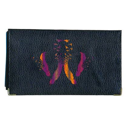 Porte chéquier et carte en cuir noir pour femme personnalisé Plume Orange
