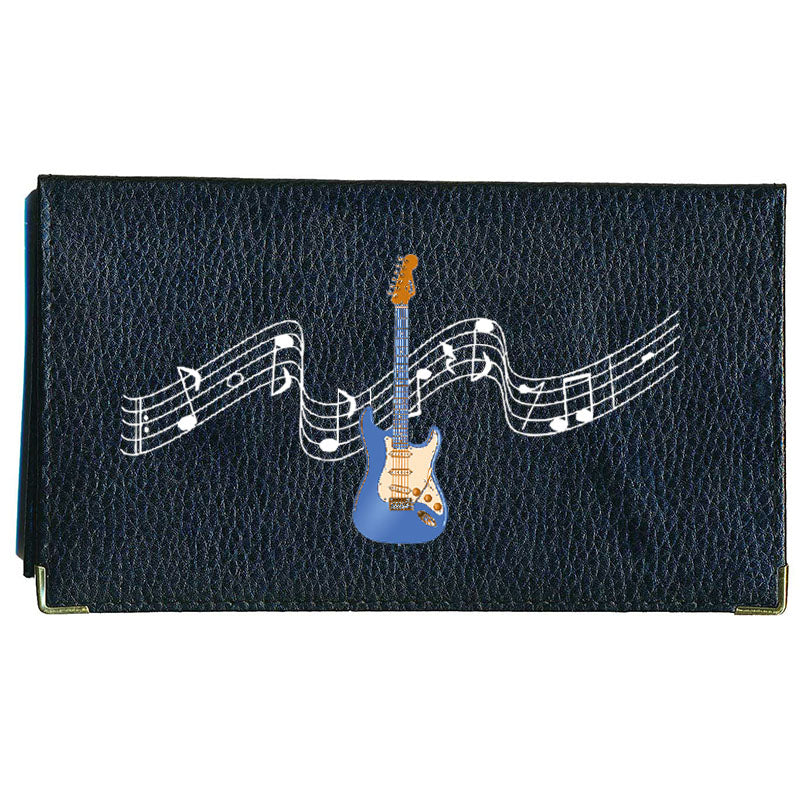 Porte chéquier et carte en cuir noir pour femme personnalisé Guitare