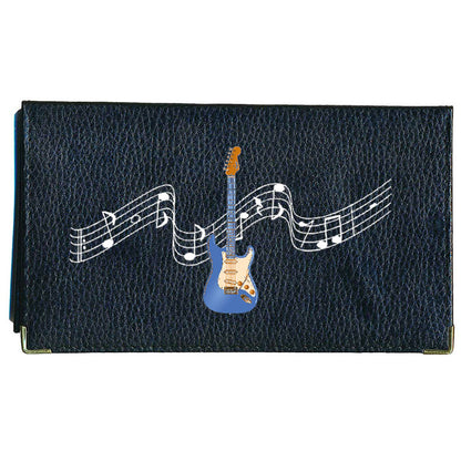 Porte chéquier et carte en cuir noir pour femme personnalisé Guitare