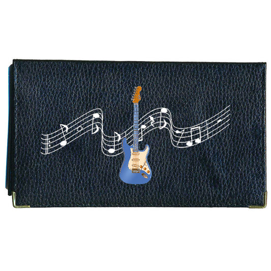 Porte chéquier et carte en cuir noir pour femme personnalisé Guitare