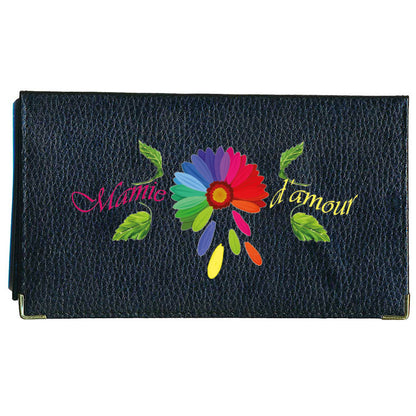 Porte chéquier et carte en cuir noir pour femme personnalisé Super Mamie Color
