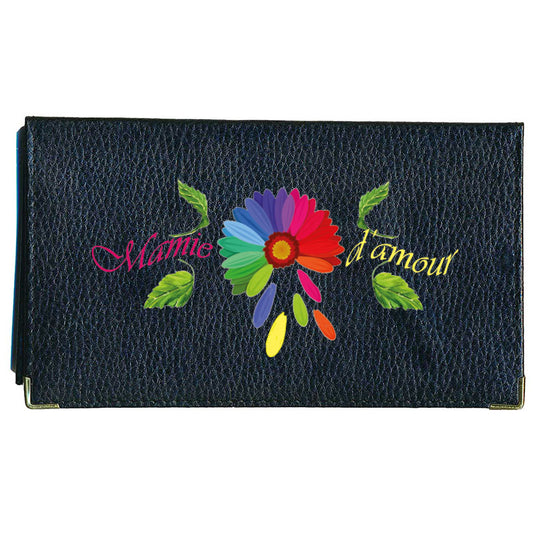 Porte chéquier et carte en cuir noir pour femme personnalisé Super Mamie Color