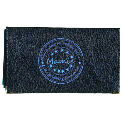 Porte chéquier et carte en cuir noir pour femme personnalisé Mamie petite fille