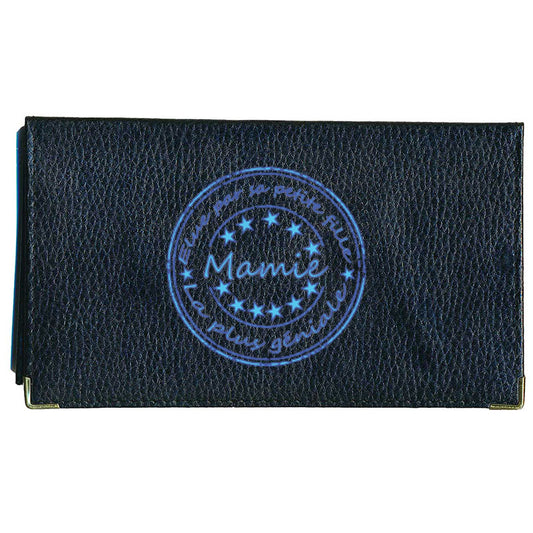 Porte chéquier et carte en cuir noir pour femme personnalisé Mamie petite fille