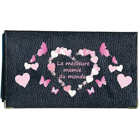 Porte chéquier et carte en cuir noir pour femme personnalisé Meilleure Mamie