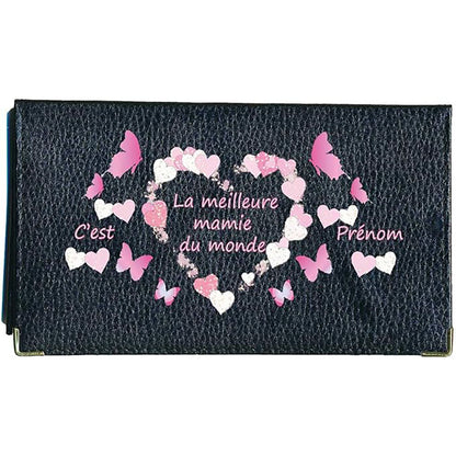 Porte chéquier et carte en cuir noir pour femme personnalisé Meilleure Mamie