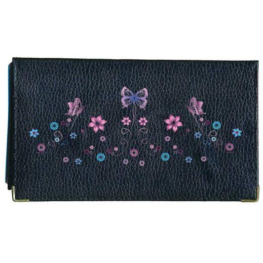 Porte chéquier et carte en cuir noir pour femme personnalisé Papillon
