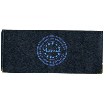 Porte Chéquier long en cuir noir personnalisé avec personnalisé Mamie Elue par son petit fils