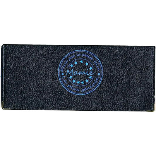 Porte Chéquier long en cuir noir personnalisé avec personnalisé Mamie Elue par sa petite fille