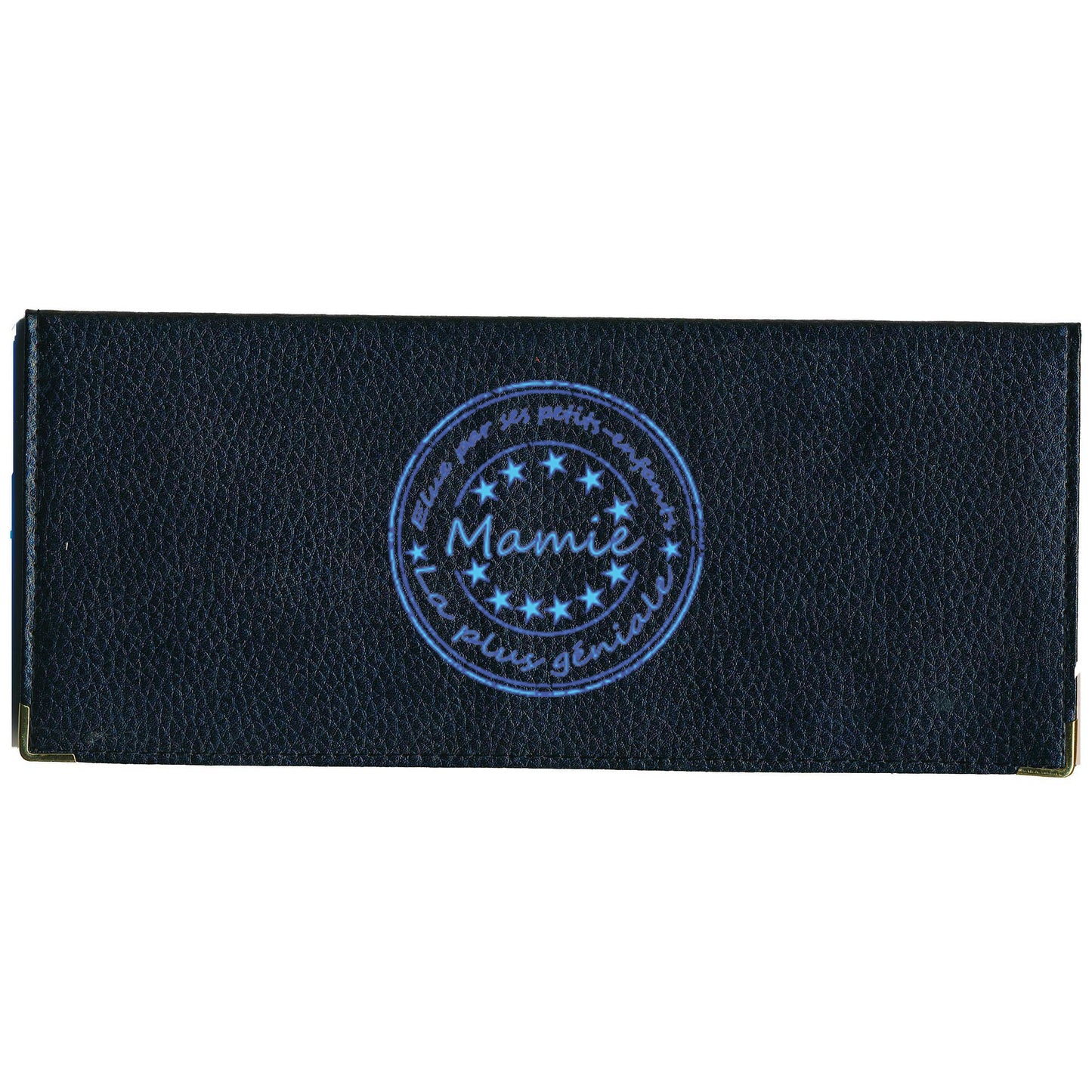 Porte Chéquier long en cuir noir personnalisé avec personnalisé Mamie Elue par ses petits enfants