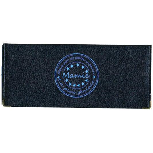 Porte Chéquier long en cuir noir personnalisé avec personnalisé Mamie Elue par ses petits enfants
