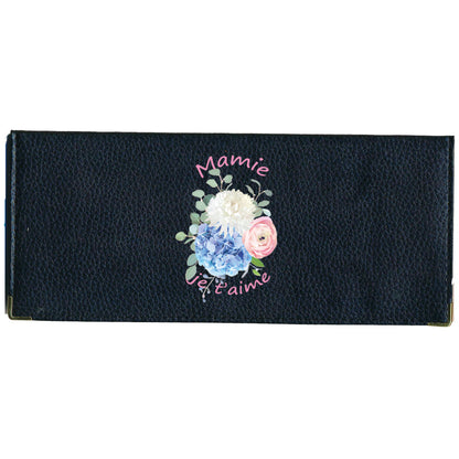 Porte Chéquier long en cuir noir personnalisé avec personnalisé Mamie Je t'aime