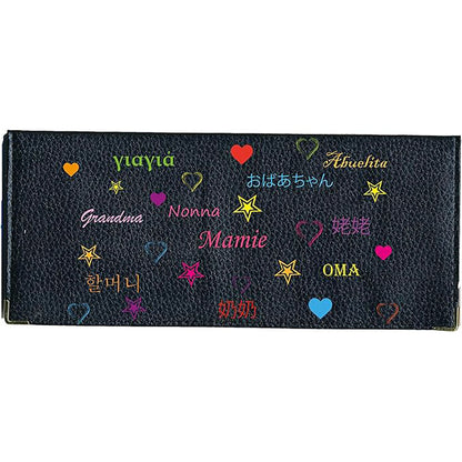 Porte Chéquier long en cuir noir personnalisé avec personnalisé Mamie Pays