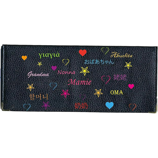 Porte Chéquier long en cuir noir personnalisé avec personnalisé Mamie Pays