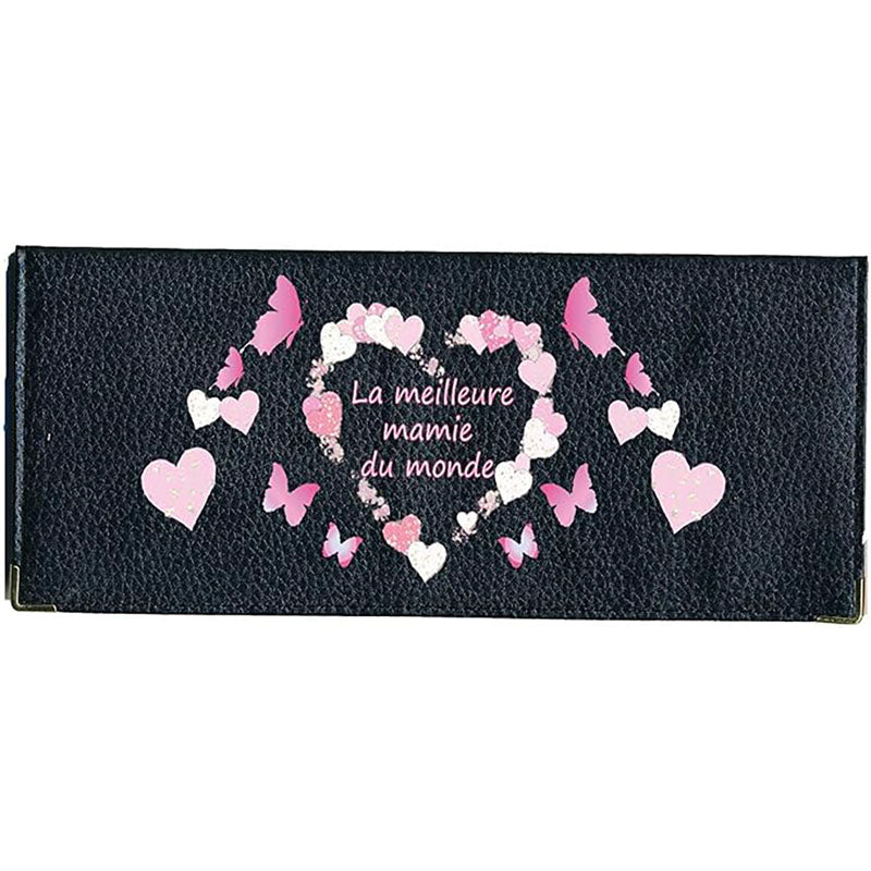 Porte Chéquier long en cuir noir personnalisé avec personnalisé Meilleure Mamie