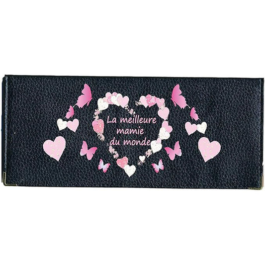 Porte Chéquier long en cuir noir personnalisé avec personnalisé Meilleure Mamie