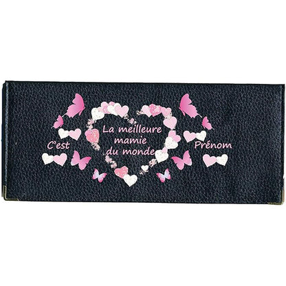 Porte Chéquier long en cuir noir personnalisé avec personnalisé Meilleure Mamie
