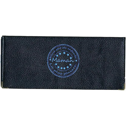 Porte Chéquier long en cuir noir personnalisé Maman géniale Enfants