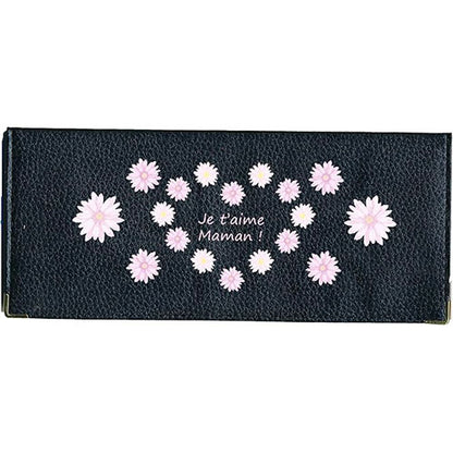 Porte Chéquier long en cuir noir personnalisé Maman je t'aime